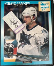 Pat Falloon & Craig Janney Signed 8X11 Players Card & TStub Auto San Jose Sharks