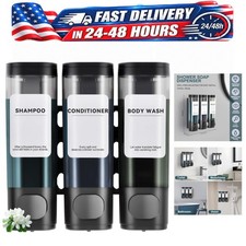 3 Chamber Shampoo Conditioner Shower Dispenser Wall Mount Black ABS