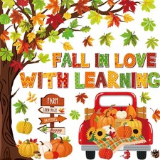 89pcs Fall in Love with Learning Bulletin Board Decorations Set Fall Tree Pum...