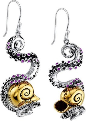 Disney 2-Tone Sterling Silver The Little Mermaid Tentacle French Hooks Earrings