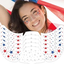 8 Pcs Glitter Freckles 4th of July Face Tattoo Patriotic Red White Blue Star