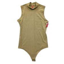 Spanx Ribbed Mock Neck Bodysuit Womens Large NEW Olive Green