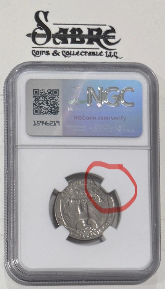 1965 25c AU 58 NGC CERTIFIED US MINT ERROR CURVED CLIP @ 10:00, Sliver Clad - Image 3 of 4