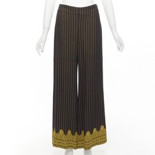 JEAN PAUL GAULTIER FEMME black gold striped logo trim wide leg pants IT40 L