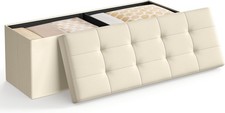 Storage Ottoman Bench 110cm End of Bed Bench Storage Box Cream Faux Velvet