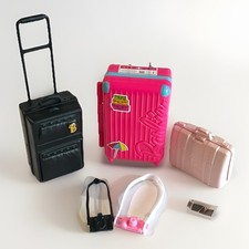 Barbie Doll Luggage  Travel Lot EUC 3 Suitcases , 2 Cameras W/ Straps