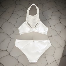 Victoria s Secret Archives Swim Bikini Set L NWT White Crochet Halter