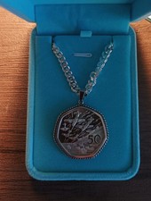 Royal Mint Silver Proof D-Day Commemorative Fifty Pence Coin Necklace.