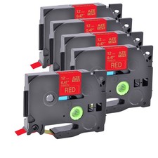 5PK Embellish Satin Ribbon Gold Print on Red for Brother P-Touch TZe TZ RW34