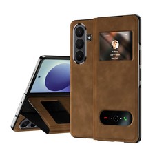 Retro Leather Holder Window Cover For Samsung Galaxy Z Fold 7 8 Ultra Flip Case