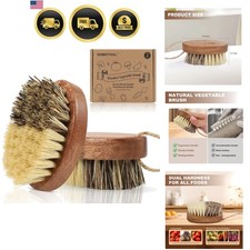 2 Pack Wooden Vegetable Brush for Food - Dual Bristle Potato Brush Scrubber w...