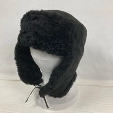 Winter Hat Russian Ushanka Military Style Black Leather Fur Ear Flaps Trapper