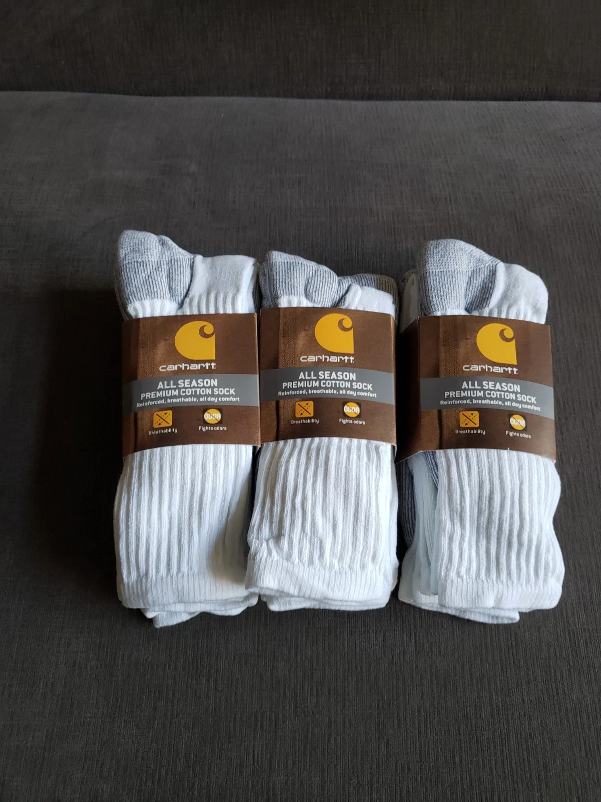 Lot Of 3 - Carhartt All Season Premium Cotton Socks White 3 Pack XL Size 11-15