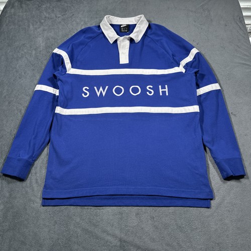 Camisa de Rugby Nike Para Hombres Extra Grande Azul Blanco Swoosh Deletrear Alfabeto XL Larga - Imagen 2 de 13
