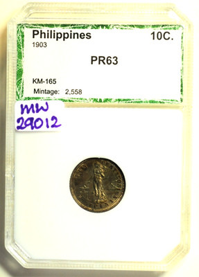 mw29012 Philippines  Silver 10 Centavos 1903  PROOF  Mintage: 2,558  KM#165