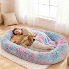 Human Dog Bed 79" Foldable for Adult Kids Faux Fur Washable Removable Giant P...