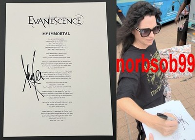 AMY LEE SIGNED AUTOGRAPH EVANESCENCE MY IMMORTAL LYRIC SHEET w/EXACT PROOF & COA