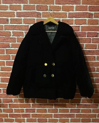 RRP $6400 Tom Ford Oversized Double-Breasted Velvet Black Down Coat Jacket Sz S