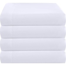 King Flat Sheet Only 4 Pack Durable White Top Bed Sheets Hypoallergenic Soft ...
