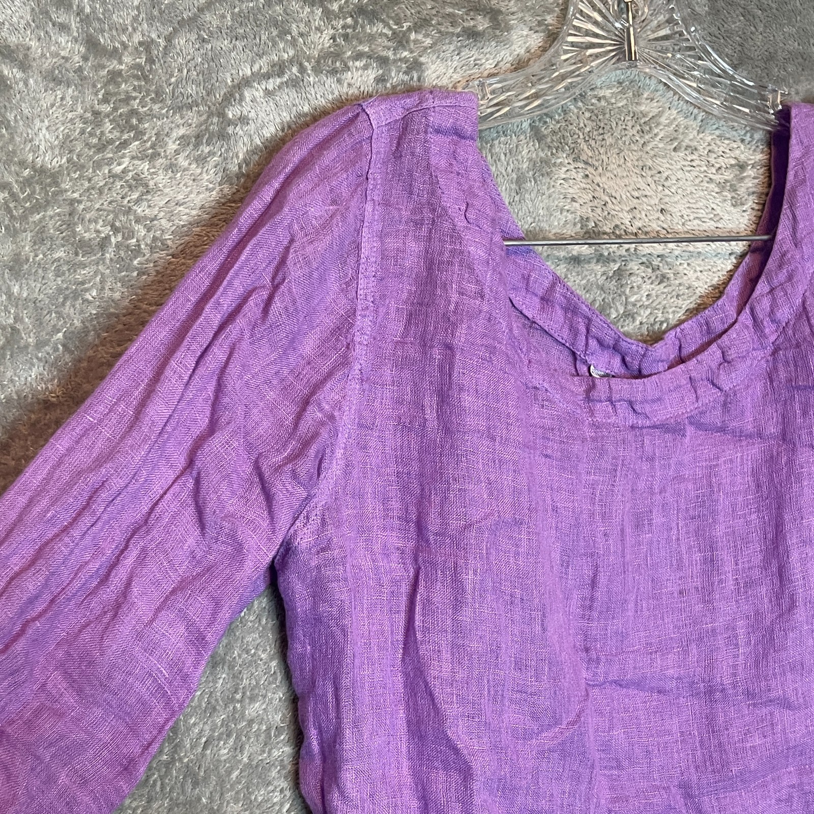 Kleen Women Linen Top XS Boxy Cropped Lagenlook Coastal Beachy Purple Layering