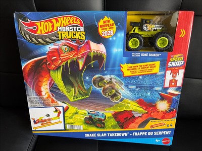 Hot Wheels Monster Trucks Toy Playset, Snake Slam Takedown Track Set New 2026