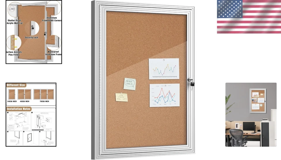Self-Healing Cork Lockable Bulletin Board – 36"x24" with Pushpins Included - Image 2 of 4