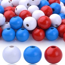 120pcs Independence Day Natural Wood Beads 16mm Patriotic Round Wooden Beads ...