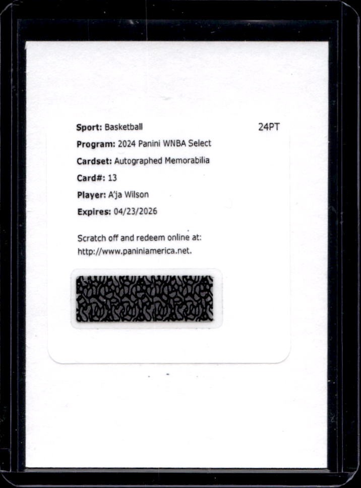 2024 Select WNBA A'ja Wilson Auto Jersey Redemption #AM-AJ