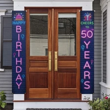 Neno Glow Happy 50th Birthday Porch Sign Door Banner Decor Colorful – Chee
