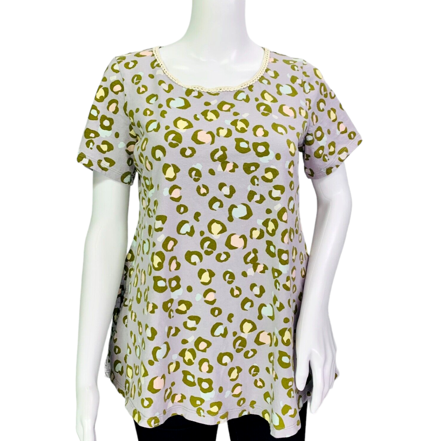 LOGO Lori Goldstein Womens Cotton Modal Swing Top Crochet Neck Multi US Size M