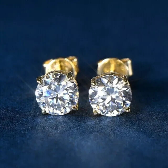 2CT VVS1 Moissanite Screwback Stud Earrings in 14K Gold Plated