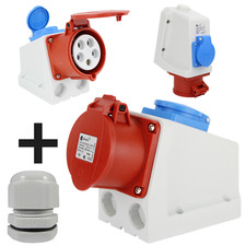 Gniazdo ścienne CEE Kombi 5-biegunowe 32A 230V 380V IP44 z gniazdem ze stykiem ochronnym 