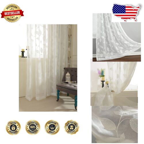 Floral Embroidered Sheer Voile Curtains Set of 2 - 104'' Long for Rustic Appeal