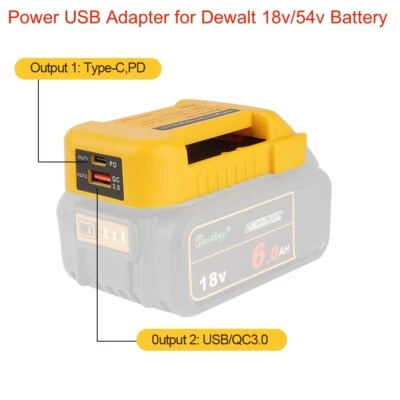 WAITLEY Battey Adapter for Dewalt 18v/54v Power Source W/ Dual Type C & USB Fast Charger