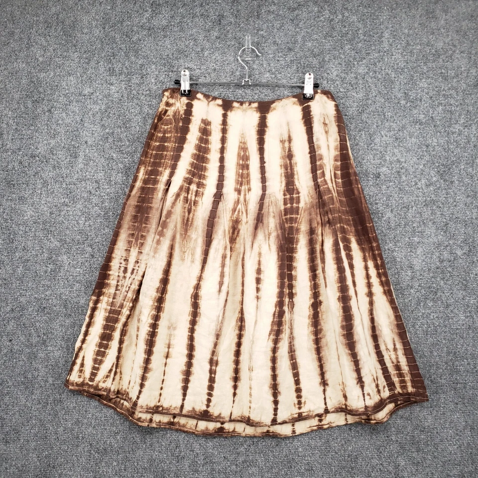 Michael Kors Skirt Womens 4 Brown Tie Dye Linen A Line Side Zip Midi Casual Boho - Image 2 of 4