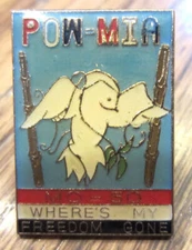 Pow Mia Vintge Hat Lapel Pin Mo-50 Where'S My Freedom Gone Dove