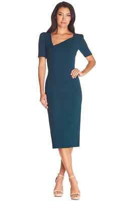 ruth asymmetrical neck midi dress Dress the Population Ruth Asymmetrical Neck