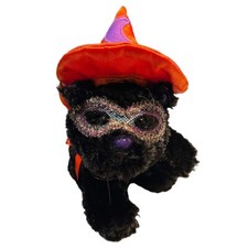 Vintage Dan Dee Plush Halloween Black Cat with Orange Witch Hat  Mask