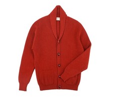 Classic Shawl Neck Cardigan in Brick Red - Size Medium
