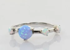 Blue and White Opal Stacking Ring in Sterling Silver Size 9