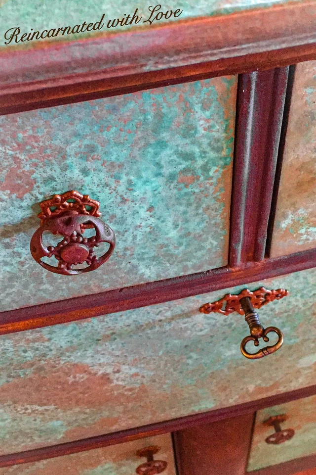 Cerradura, tocador antiguo, aparador, tocador pintado, tocador Art Deco, tocador Foto 2 de 4