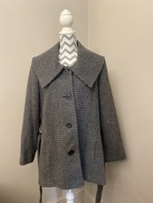 Ladies Bm Dogtooth Collared Belted Coat Size 24 Black/grey