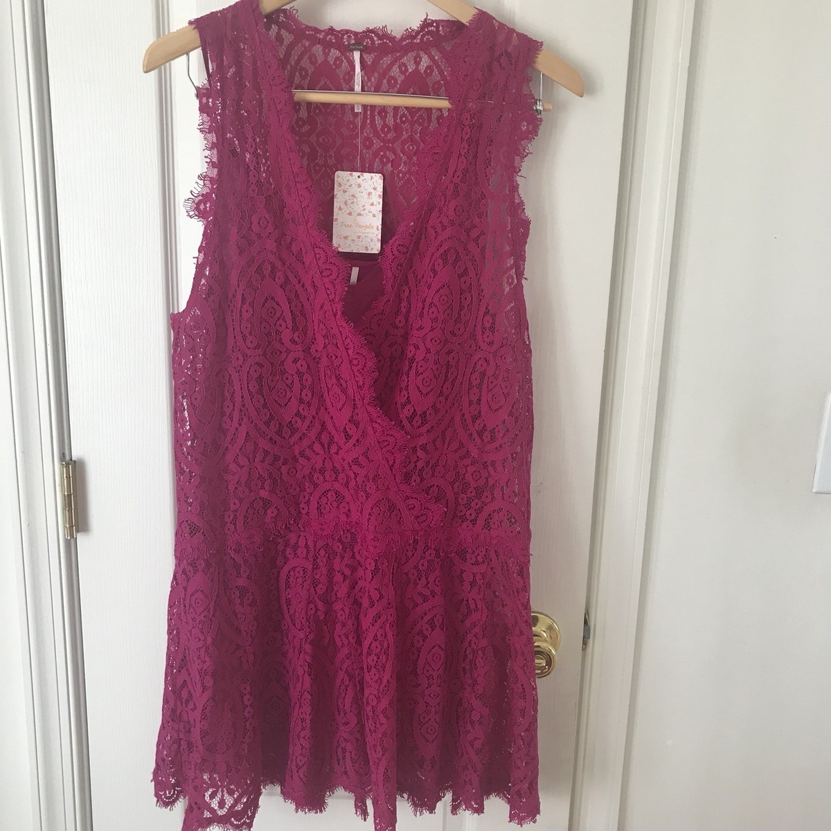 Womens Free People Heart In Two Bright Orchid Lace Purple Mini Dress NWT M