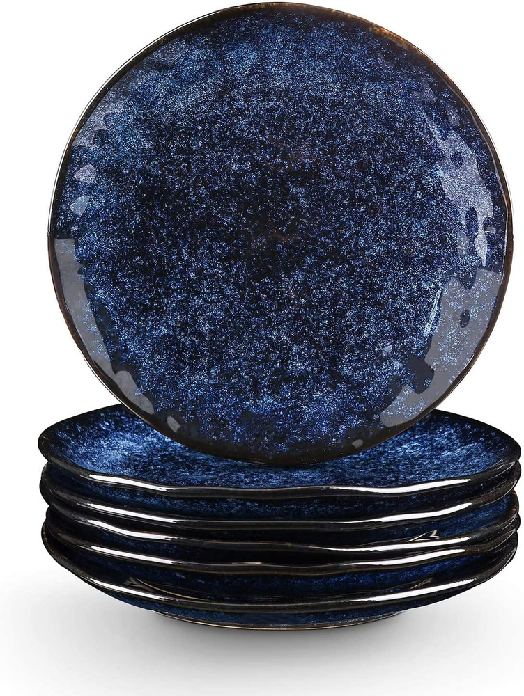 Ceramic Dessert Salad Plates, 8 Inch, Set of 6, Round, Microwave, Oven, and Dish