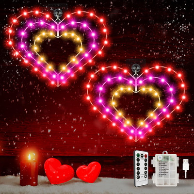 2 Pack Valentine'S Day Window Lights, Valentine Day Decor Lighted Heart Window S