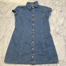 Tommy Hilfiger Women's 8 Blue Denim Dress Snap Button Logo Pocket Logo Cottage