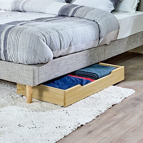Solid Wood Under Bed Storage Drawer with 4Wheels for Queen/King