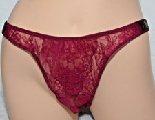 Victoria's Secret NWT XXL Wine Lace Crotchless Brazilian Panty Rhinestone Logo