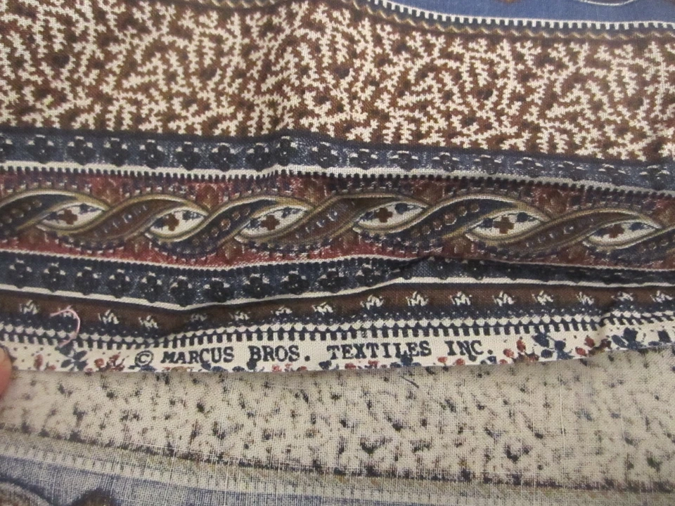 Marcus Bros Cotton Fabric Wallpaper Style Stripe Floral Brown Blue 2yd 13" x 42 - Image 2 of 4