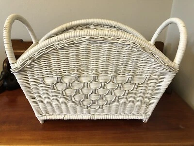 White Wicker Vintage Magazine Rack 18” Long 8” Wide 12-1/2” High - Image 1 of 4